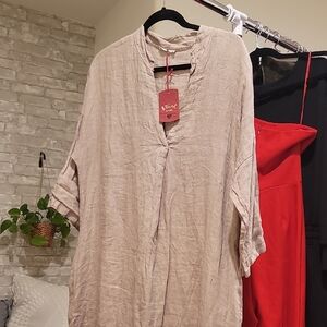 Beige Linen Tunic Dress